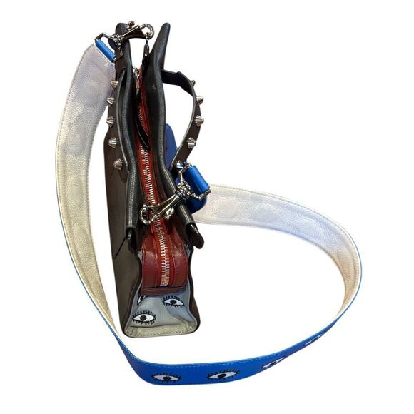 Min & Mon Black Leather Satchel with Retro Octotwins Charm & Derachable Strap - Picture 6 of 10